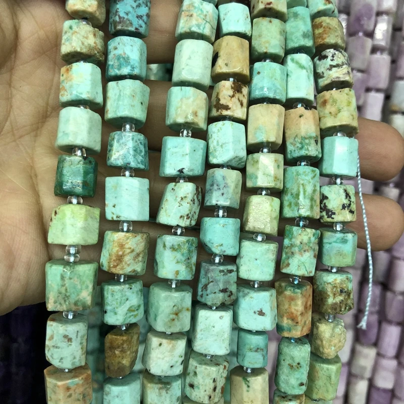 Wholesale 2strings Natural African Turquoise Stone Loose beads,Faceted Nugget Tube beads for jewelry 15.5"/string image_1