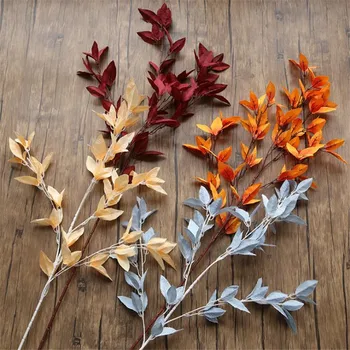 

10Pcs Fake Cherry Leaf (5 stems/piece) 36.22" Length Simulation Autumn Greenery for Wedding Home Decorative Artificial Plants