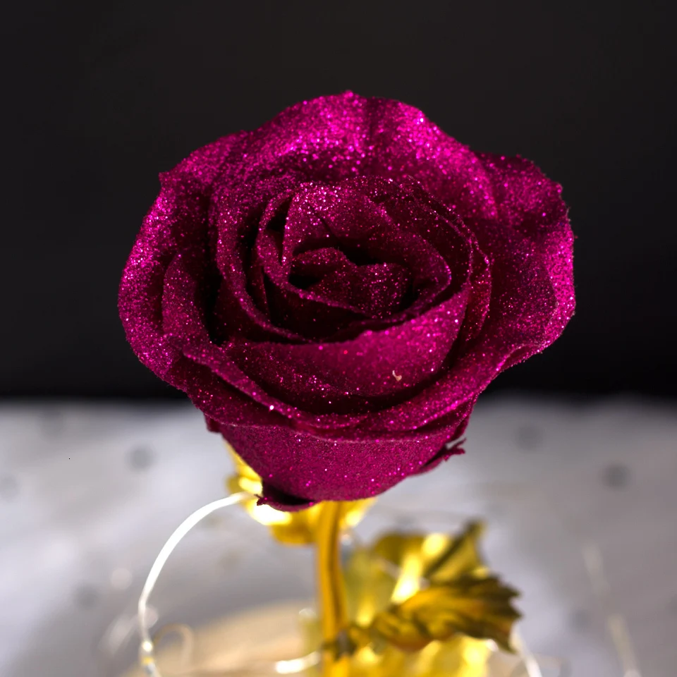 Рождественский подарок Красный Блестящий Искусственный цветок розы Красавица и чудовище в стеклянном куполе струнный светильник подарок на день Святого Валентина