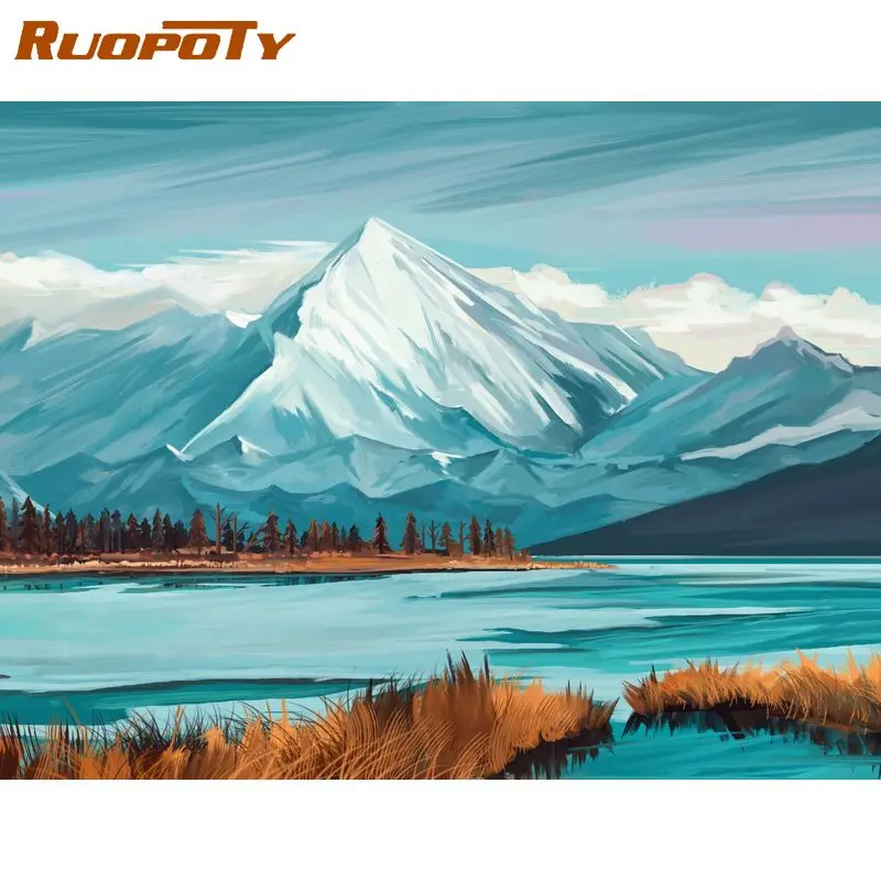 RUOPOTY красивый Снежный Горный пейзаж Набор для рисования по номерам детей