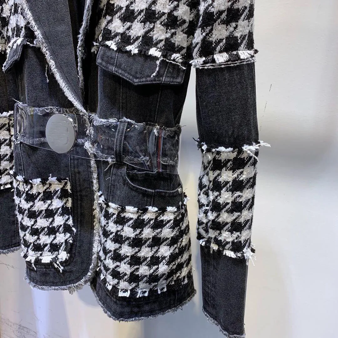 Осень 2019FW Женская клетчатая Лоскутная куртка пальто Женский Тонкий Блейзер Пальто ddxgz2 8,27