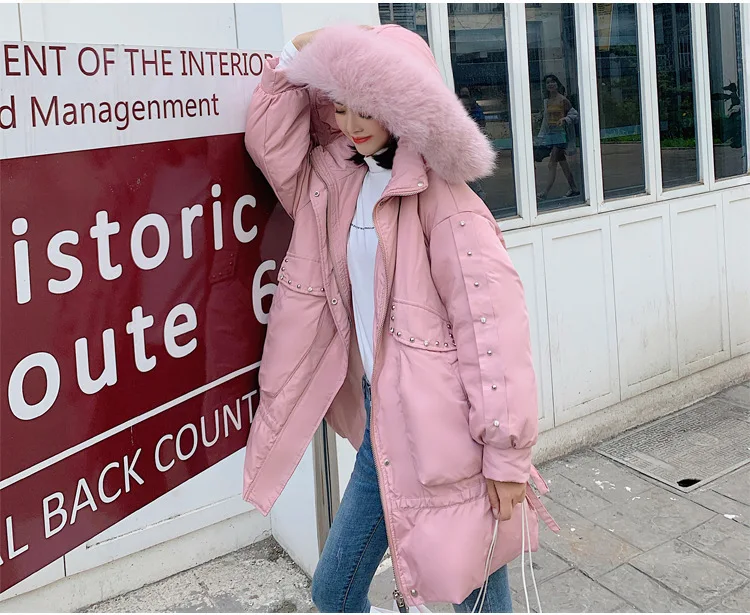 Hot Selling Winter Flamingo Embroidered New Style Fox Fur Collar Mid-length down Jacket Women's Thick Coat Fashion