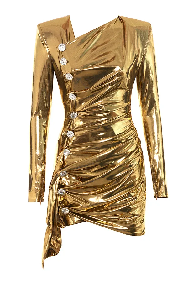 Элегантное высококачественное сексуальное женское золотое облегающее платье с v-образным вырезом и длинным рукавом, платья знаменитостей для вечеринок