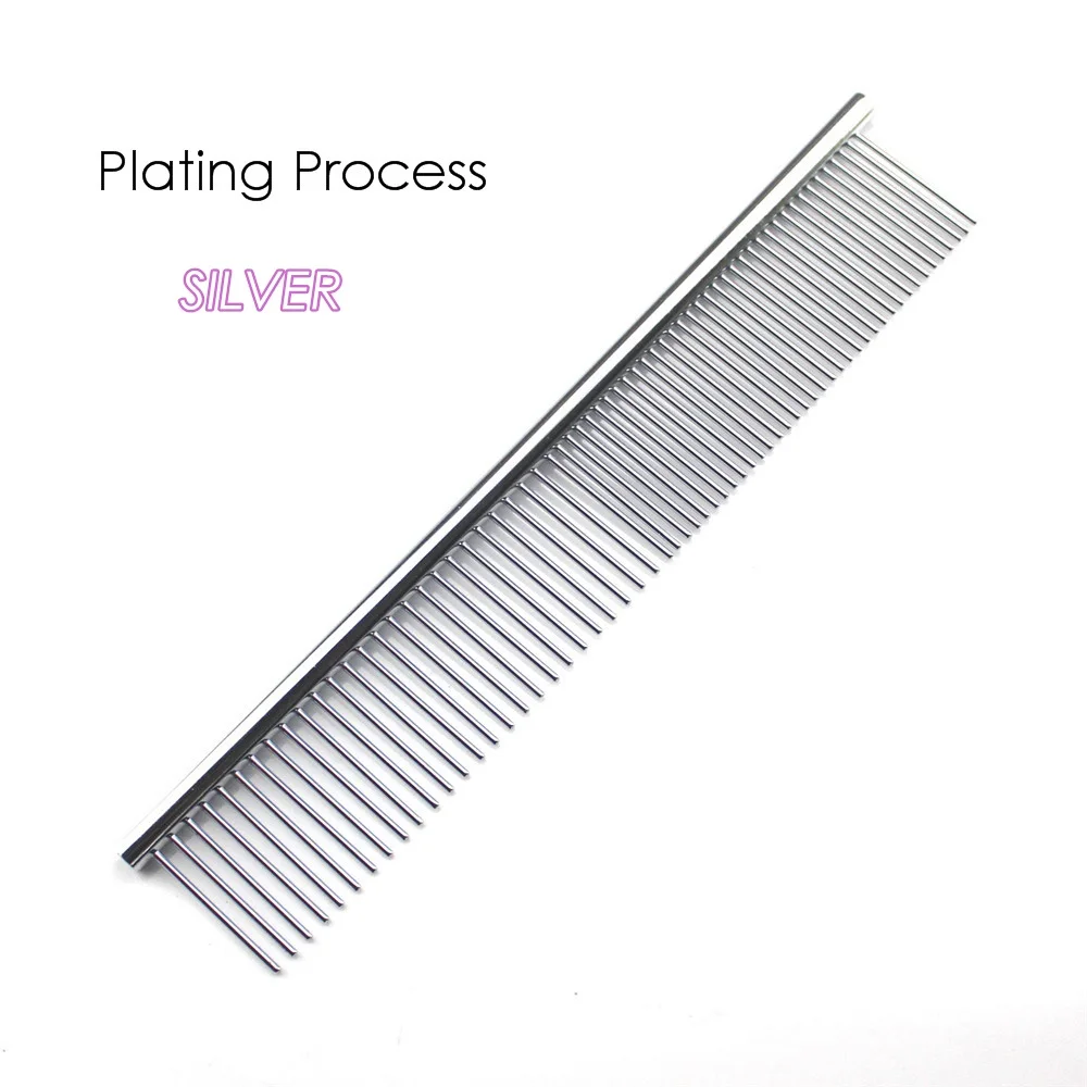 Plating Silver 1pcs Colorful High Quality Pet Comb Steel Shedding Dog Grooming Comb Hair Remover Cat Dogs Cleaning Brush Cats Pets Acessorios - Цвет: Plating Silver