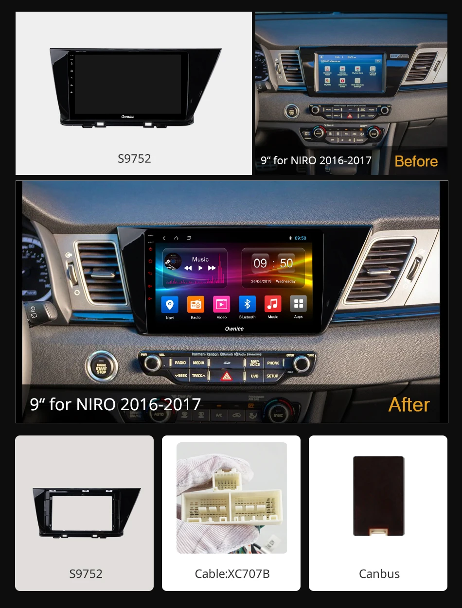 Автомобильный DVD плеер Ownice k3 k5 k6 Android 9 0 Восьмиядерный процессор для KIA Niro 2016 2017 2018
