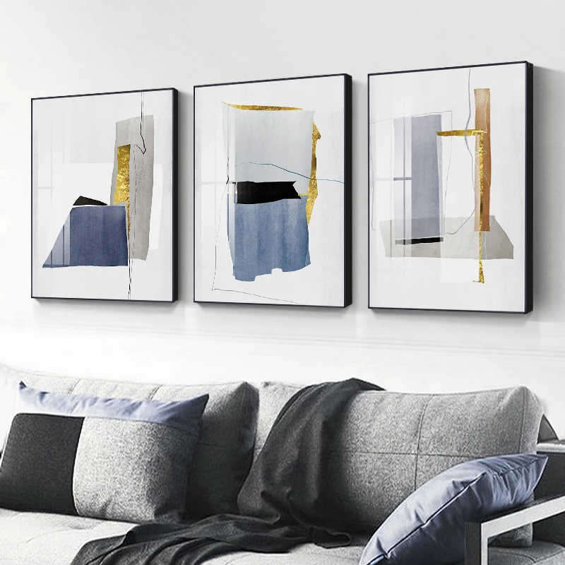 

Nordic Watercolor Block Line Stripe Wall Art Canvas Painting Prints Abstract Posters for Living Room Morden Contracted Decor