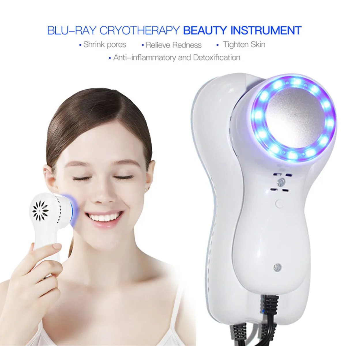  Cold Hammer Blue LED Photon Cell Activating Firming Skin Therapy Massager Shrink Pores Remove Acne 