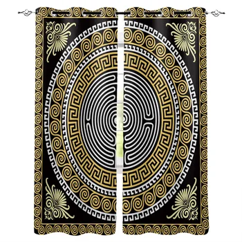 

Circle Pattern Black Golden Yellow Greece Window Curtains Living Room Curtain Home Decor