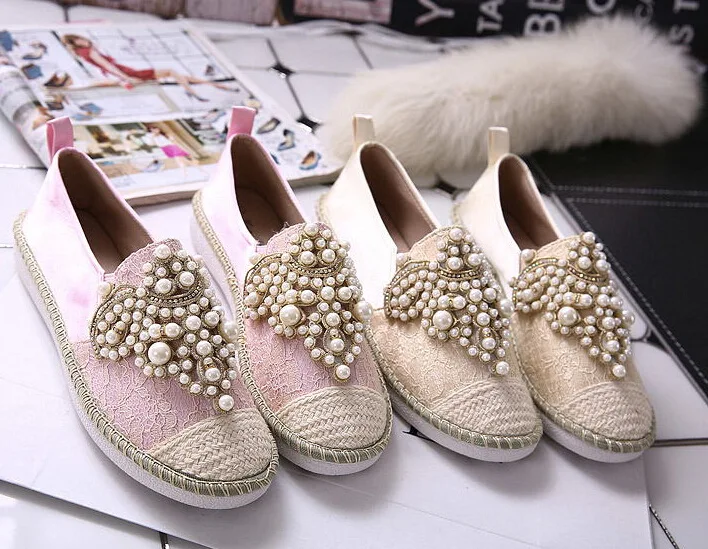 

Europe And America Celebrity Style Flat Heel WOMEN'S Shoes Man-made Diamond Comfortable Beaded Bracelet Casual Flat Loafers