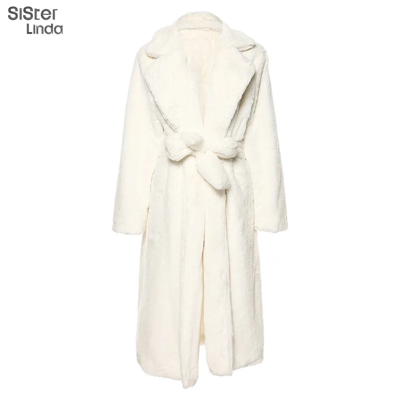 Sisterlinda, плотные теплые зимние пальто, женские длинные топы, пальто из искусственного меха и куртка для женщин, для рождественской вечеринки, элегантное пальто Mujer - Цвет: Белый