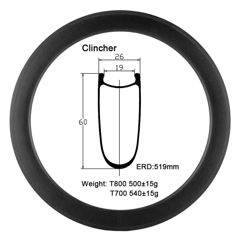 Carbonfan T800 700C Clincher ширина: 26 мм Глубина: 60 мм карбоновый обод дорожного велосипеда