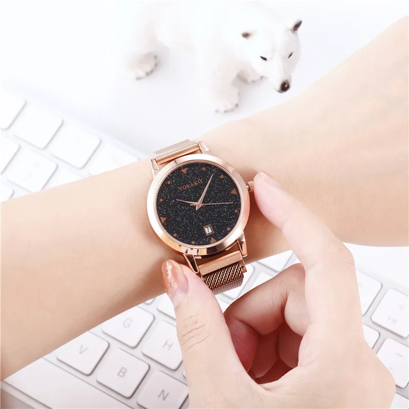 

Simple Women Watches Mesh Magnetic Starry Sky Female Clock Quartz Calendar Fashion Ladies Watch relogio feminino reloj mujer