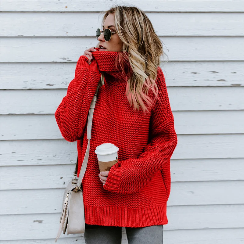 

Winter Women Turtleneck Thick Sweaters Double Knitting Long Sleeve Pull Over Sweater Plus Size OL Casual Loose Knitwear Tops
