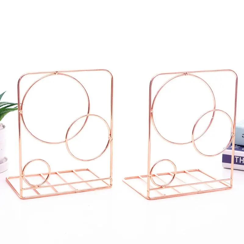 

2pcs Round Metal Desktop Bookends Book Ends Support Stand Holder Shelf Bookrack