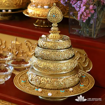 

Nepal pure copper plated carved inlaid gem Manza repair plate Buddhist supplies ornaments