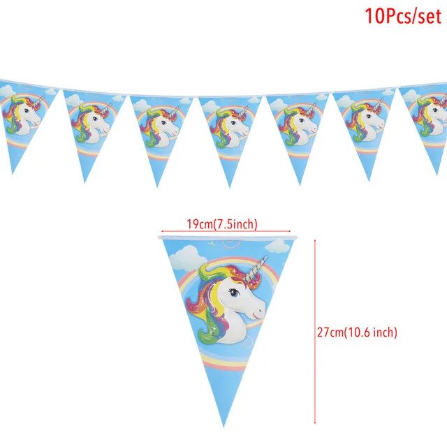 Paper Unicorn 1st Birthday Banner Happy Birthday Party Decorations Kids Little Mermaid Flag Baby Shower Banner Wedding Garland Blue Unicorn