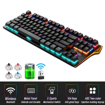 

Wireless Bluetooth Mechanical Keyboard English Layout 87-Keys Backlit Anti-Ghosting Gaming Keyboard Blue/Black/Tawny/Red Switch