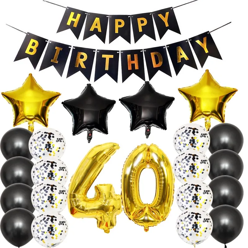Набор для украшения на день рождения Twins 30th 40th 50th irthday с черным золотом