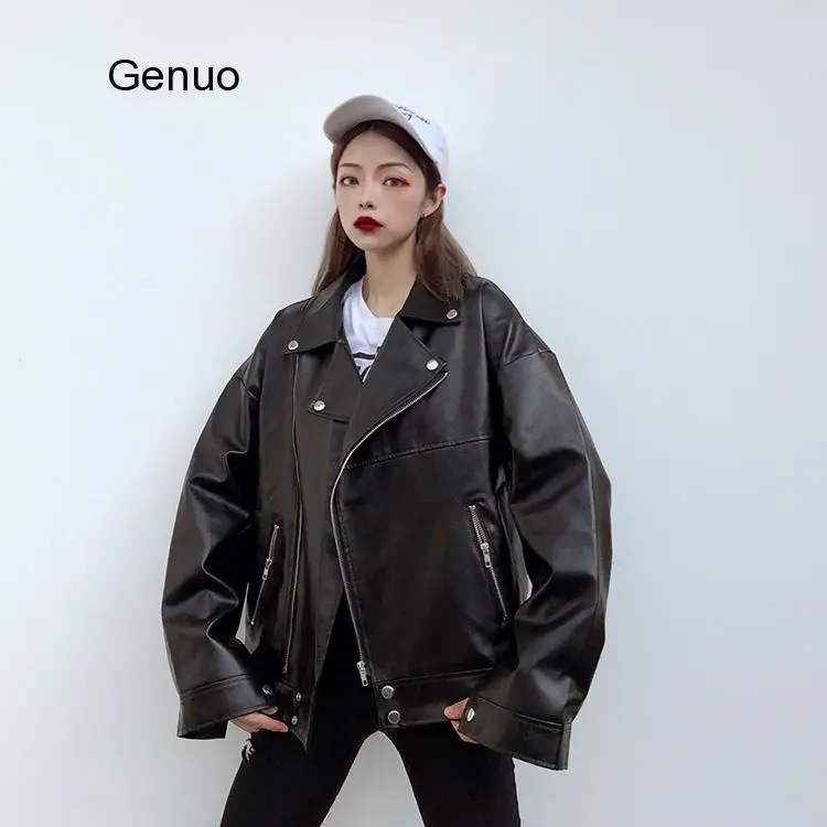 

Куртка Мужская/Женская на молнии, свободная винтажная кожаная ветровка в стиле бойфренда, с карманами, мотоциклетная уличная одежда в стиле панк, большие размеры