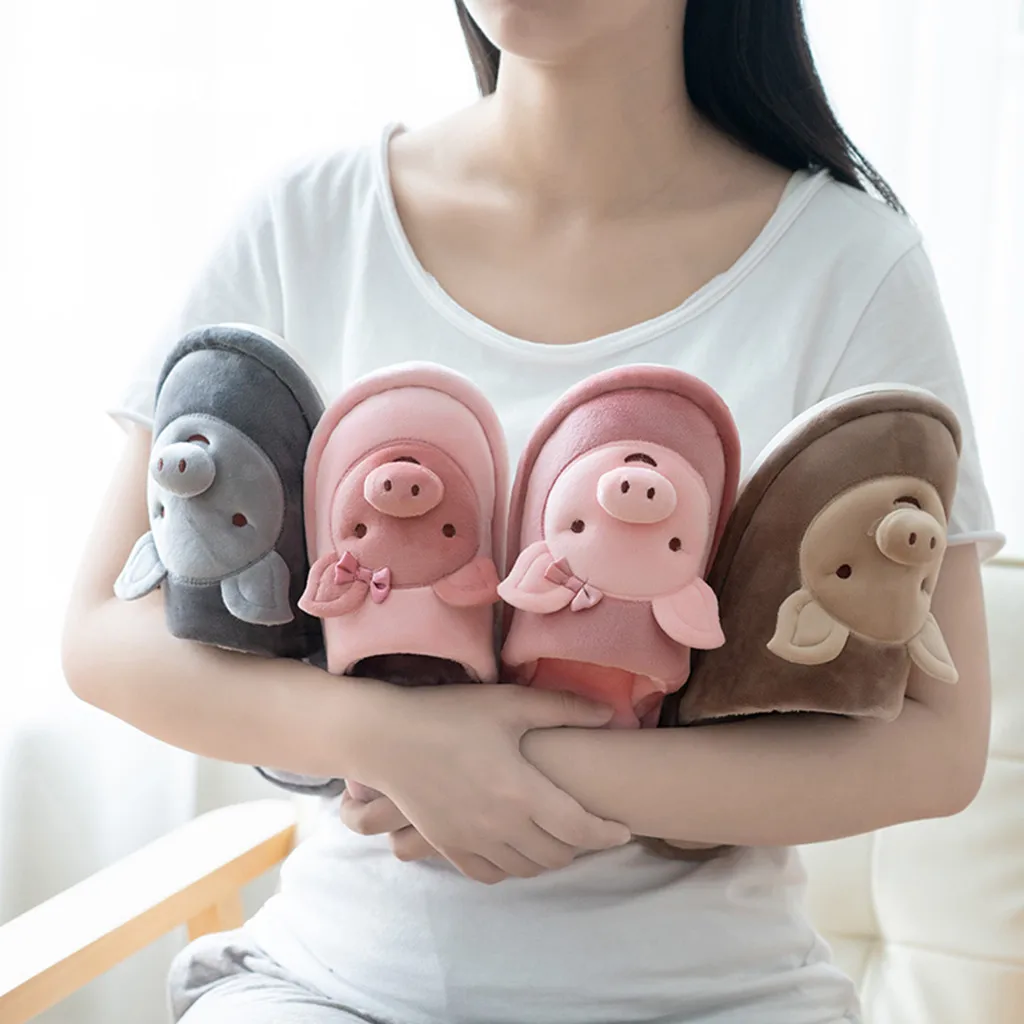 Home Shoes Men Slippers Home Slippers Women's Mens Couples Warm Cartoon Pig Non-slip Floor Home Slippers Indoor Shoes Chinelo
