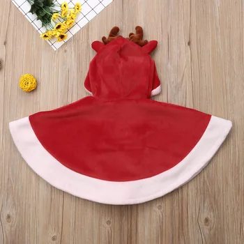 

Cartoon Cloak Reindeer Embellished Cape Pompon for Children Kids Winter Christmas Party DC120