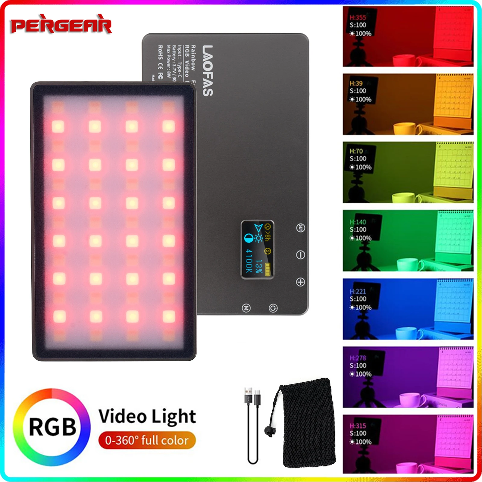 LAOFAS Rainbow Fresh Mini RGB LED Video Camera Light Portable Full Color  Output Dimmable 2500K-8500K Bi-Color Panel Light CRI 95