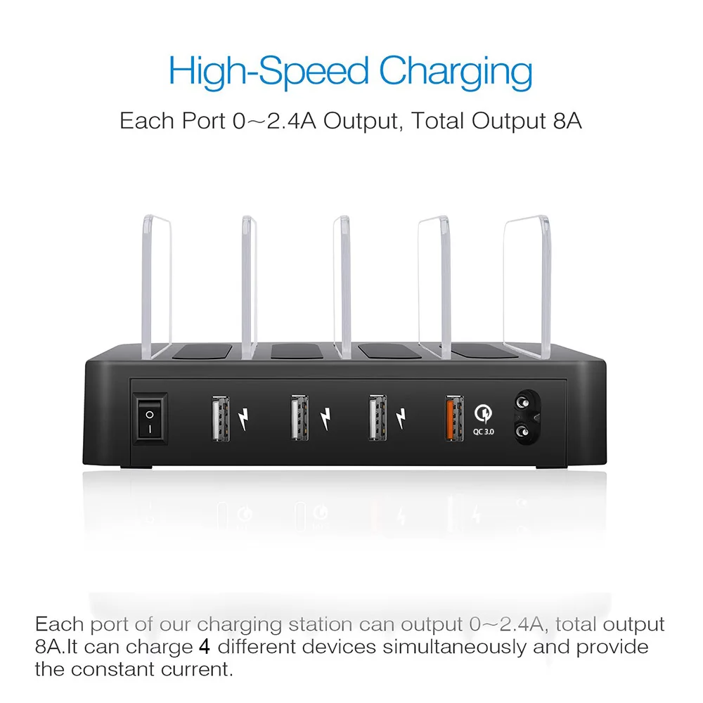 QC3.0 настольное зарядное устройство USB мульти 4 порта Подставка для зарядки 5 В/2.4A универсальная USB зарядная станция для телефона для мобильного телефона планшета