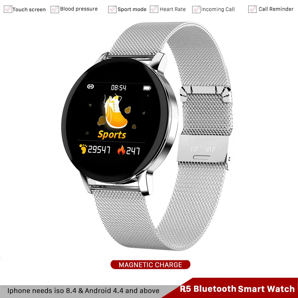 Умные часы R5 Android Bluetooth Смарт для мужчин и женщин пульсометр кровяное давление