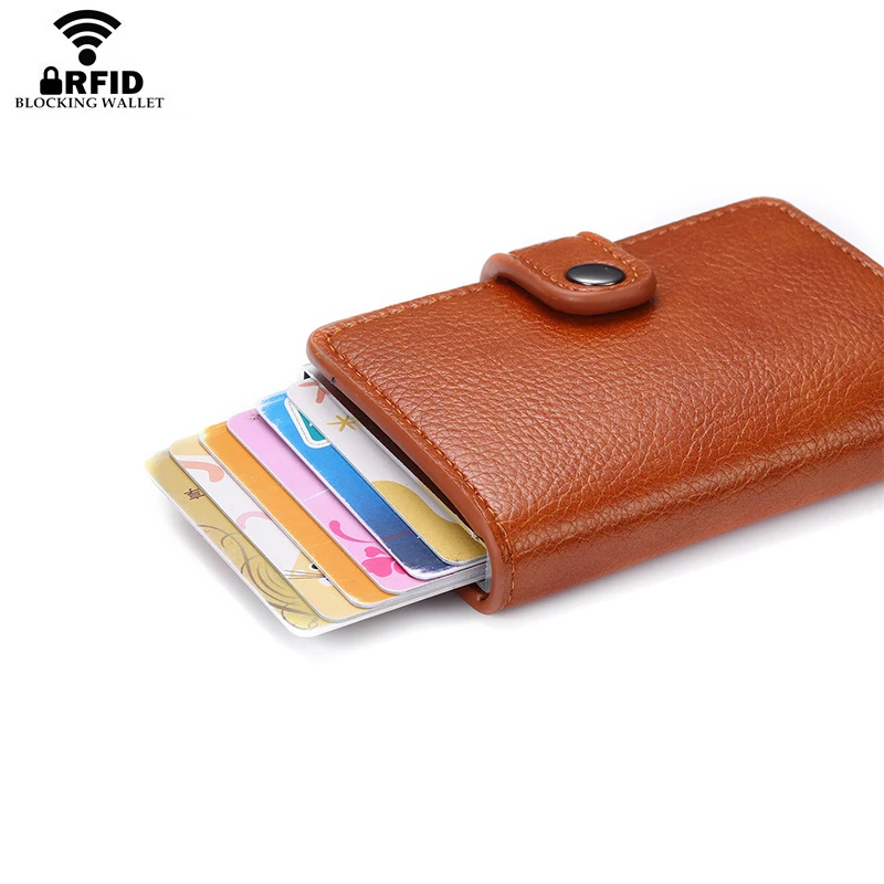 Мужской держатель для карт бумажник на кнопке RFID Блокировка винтажные кошельки Кредитная карта всплывающая защитная карта чехол тонкий Противоугонный держатель для ID