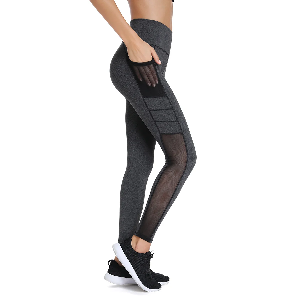 Joyshaper Leggings Patchwork Mesh Black Capri Sport Running Legging Fitness Sport Pant with Pockets Trousers Jeggings Elastic