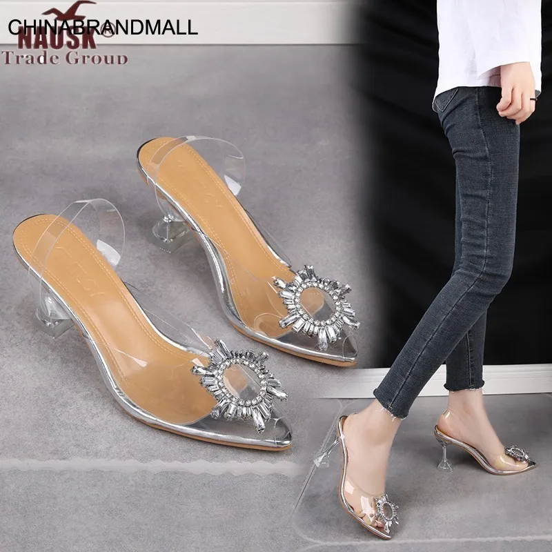 

NAUSK Luxury Women Pumps 2020 Transparent High Heels Sexy Pointed Toe Slip-on Wedding Party Brand Fashion Shoes For Lady PVC