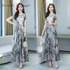 2022Summer  New Arrival Hot Sale  Round Collar Flower Printed Short Sleeve Women Long Chiffon  Dress Plus Size M-4XL ► Photo 3/6