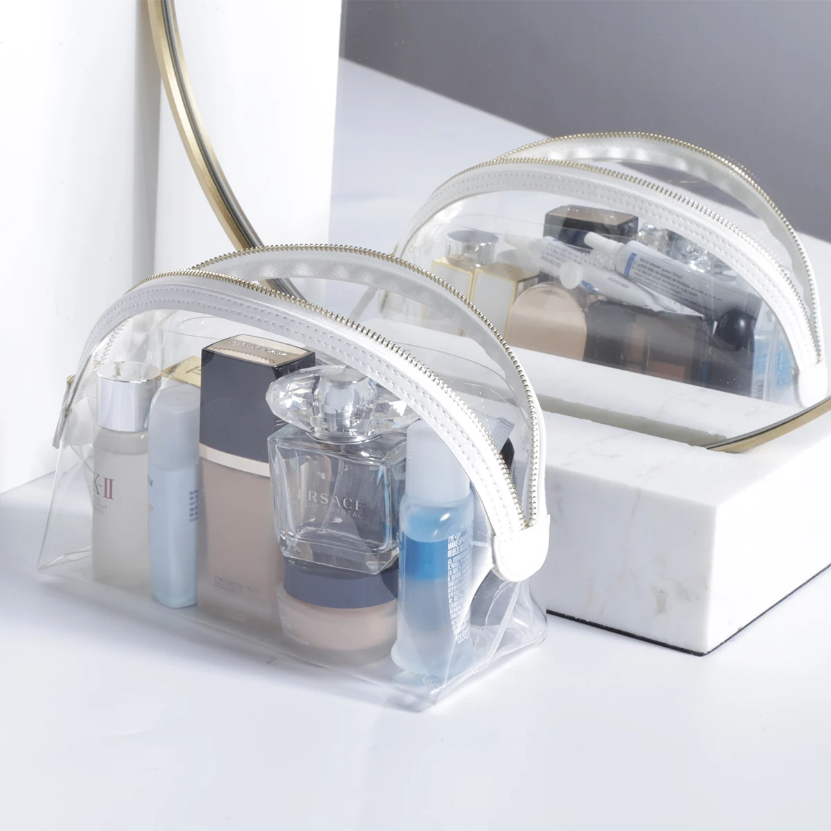 Rownyeon Clear Makeup Bag TPU Cosmetic Pouch Portable Mini Cute Small for Travel Summer Stylish