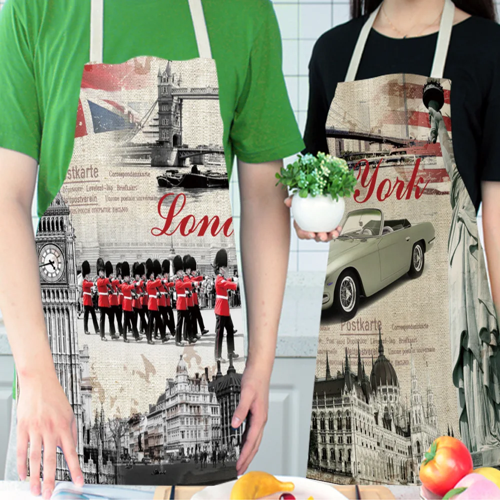 Building Traffic Kitchen Apron Vintage Cartoon Transport Women Sleeveless Aprons for Men Women Home Cleaning Tools