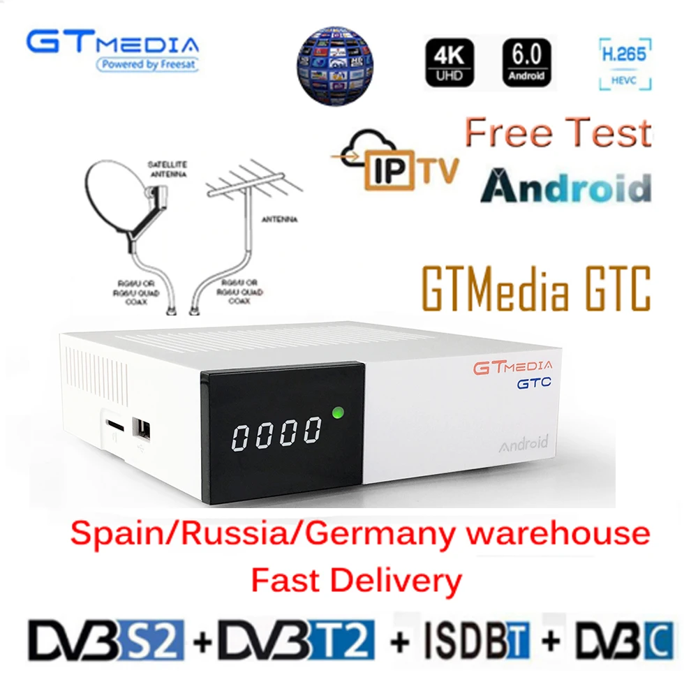 GTMEDIA GTC 4K Android ТВ коробка приемное устройство DVB-C кабель Youtube DVB-S2 DVB-T2 Bluetooth 4,0 спутниковый ресивер для cсcam IP ТВ Biss VU коробка