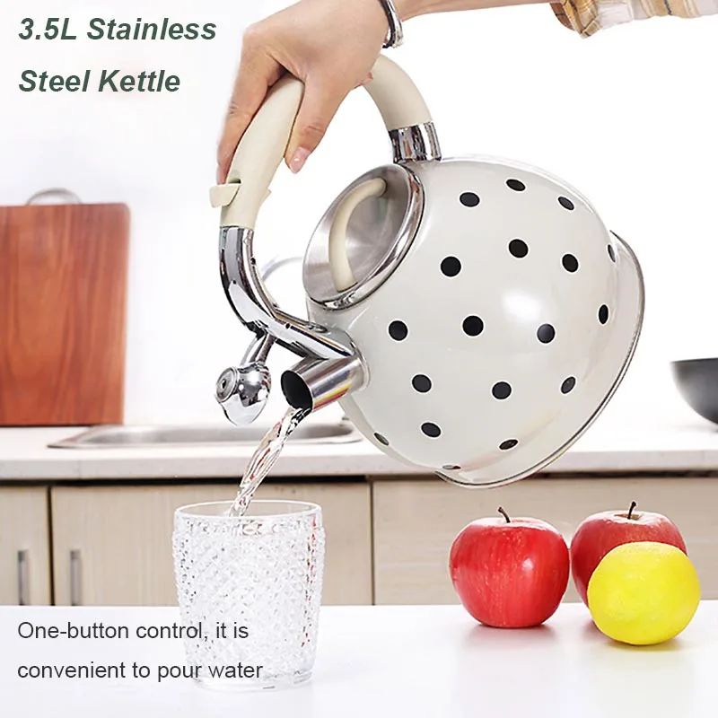 BORREY 3.5L Kettle Teapot Stainless Steel Whistle Kettle Gas Stove Cooker Metal Whistling Kettle Pot Bouilloire Induction Cooker