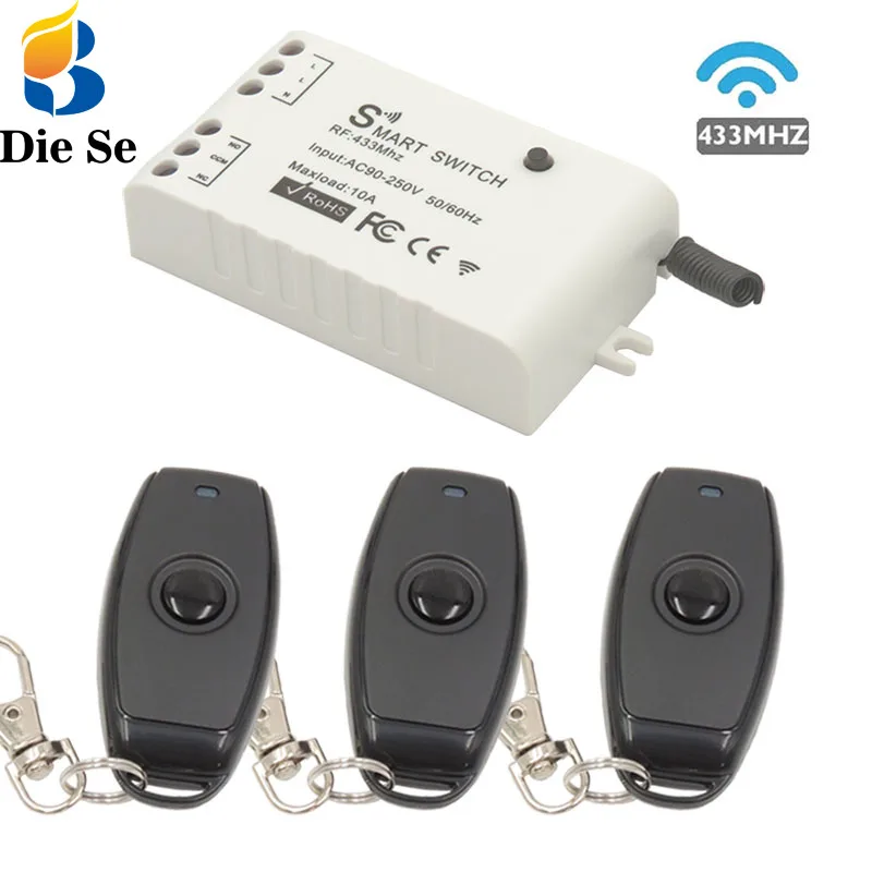 

Universal Remote Controls RF Transmitter 433Mhz with Wireless Remote Control Switch AC 220V 1CH relay Receiver Module for Light