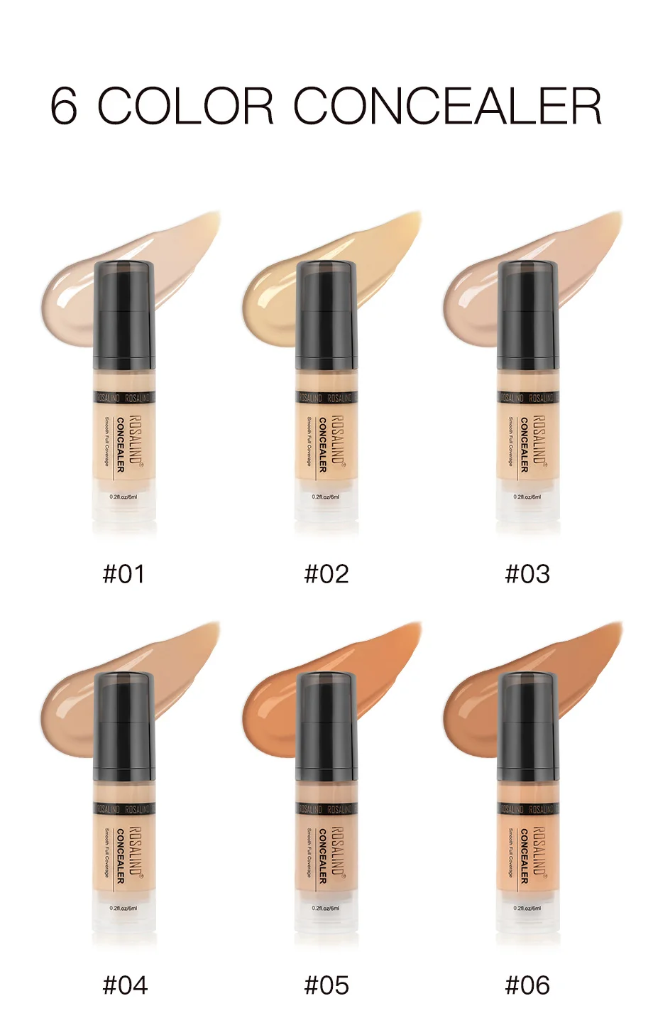 ROSALIND Concealer Corrector 6ml 6 Colors Full Coverage Long Wearing Cosmetics For Face Contouring Makeup Facial Corrector