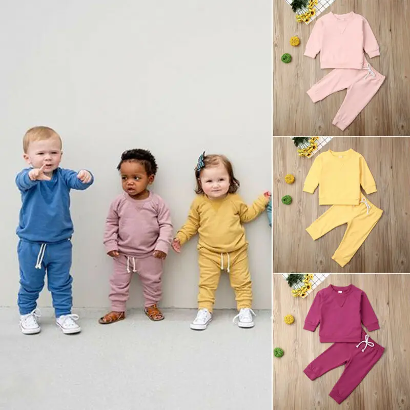 Новинка 2019 Одежда для новорожденных мальчиков и девочек однотонные топы с