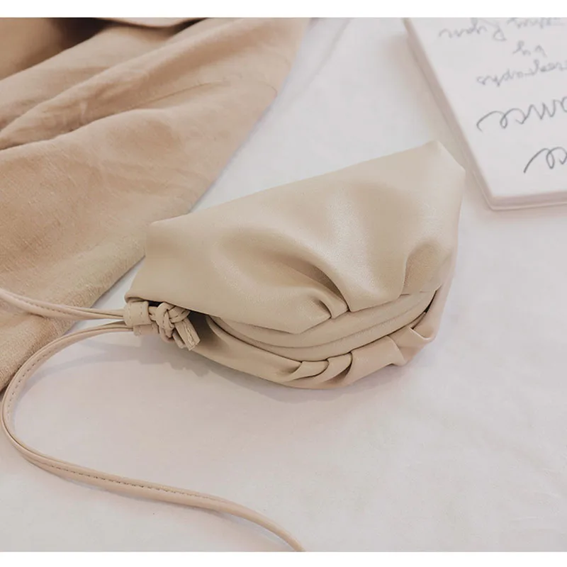 Новинка, Ретро стиль, модная плиссированная Сумочка для пышек, женская мягкая кожаная складная сумка на застежке, мини сумка через плечо - Color: White