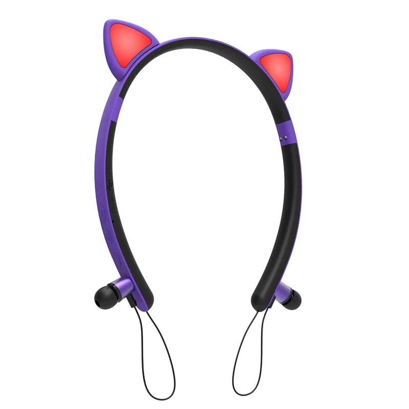 Bluetooth Wireless Cute Cat Ear Headphones with Mic LED Light Flashing Glowing On Ear Stereo Headset