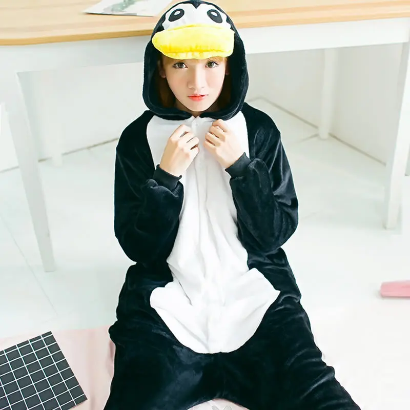 Для женщин Пингвин Домашняя одежда Комбинезоны для взрослых фланелевые теплые с длинным рукавом капюшоном Пижама панда милые животные прекрасный Onsie - Цвет: penguin