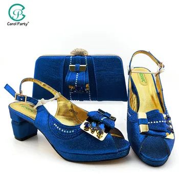 

2020 New Arrival Fashion Woman Shoes And Bag Set For Wedding Latest Italian design Shoes And Matching Bag Set in Blue Color