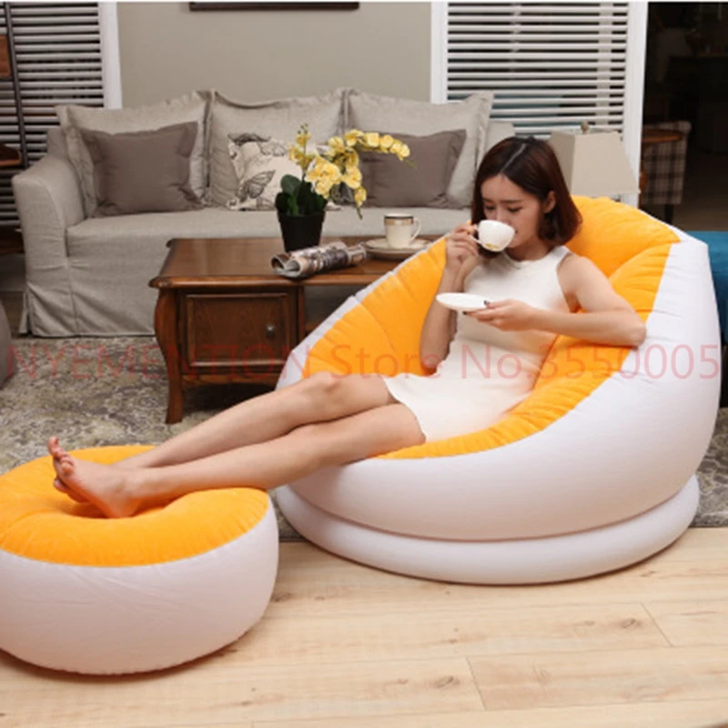 Стекающийся надувной ленивый диван-кровать одноместный диван nap lounge современный простой стул для спальни с педалью, табурет для ног кресло 1 шт - Цвет: Цвет: желтый