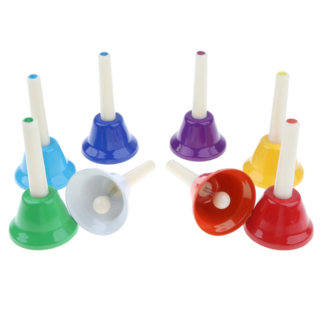 Pack of 8 Multi-Color Hand Bells 8 Note Tones Orff Percussion Instrument Kids Early Musical Learning Toy