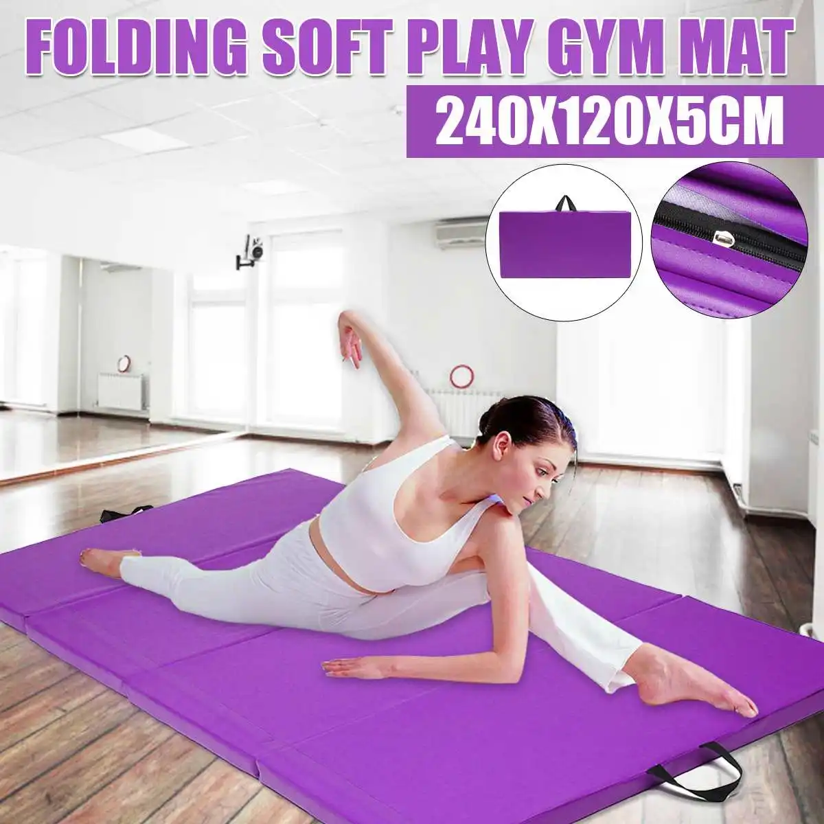 Tapis De Gymnastique Tapis De Gymnastique Pliant En PU Violet, Tapis  D'exercice De Fitness De 5 Cm D'épaisseur Avec Poignées, Tapis D'arts  Martiaux