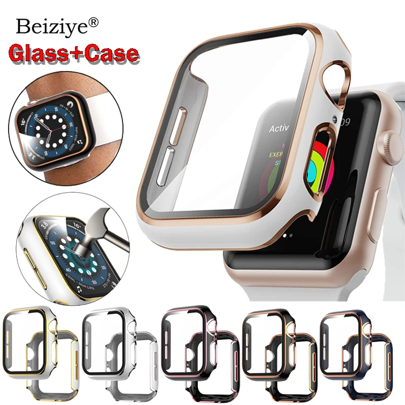 Стекло + чехол для Apple Watch serier 6 SE 5 4 44/40 мм Защитная крышка apple watch 42мм 38 бампер iwach 3 2