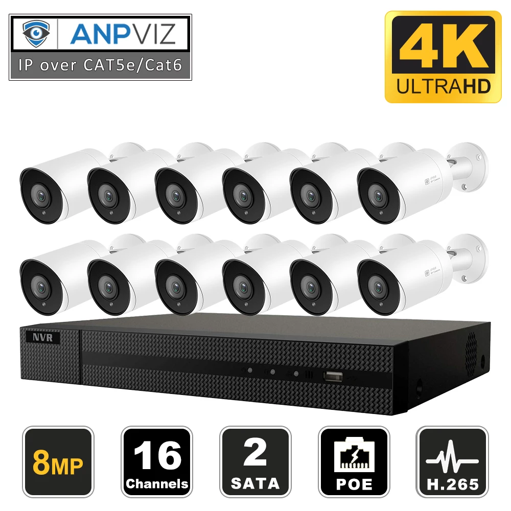Hikvision OEM 16CH 4 к NVR 8MP пуля Камера 10/12/16 шт. открытый системы безопасности ONVIF H.265 CCTV NVR Наборы с 3/4 ТБ HDD