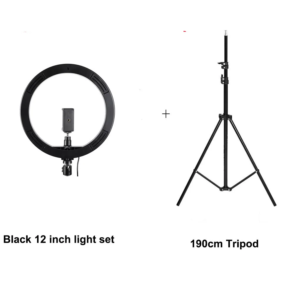 1" светодиодный кольцевой светильник двухцветная кольцевая лампа 3200 K-5500 K CRI95 24W кольцевая лампа для видео YouTube фото кольцевой светильник макияж светильник - Цвет: Black 190cm tripod