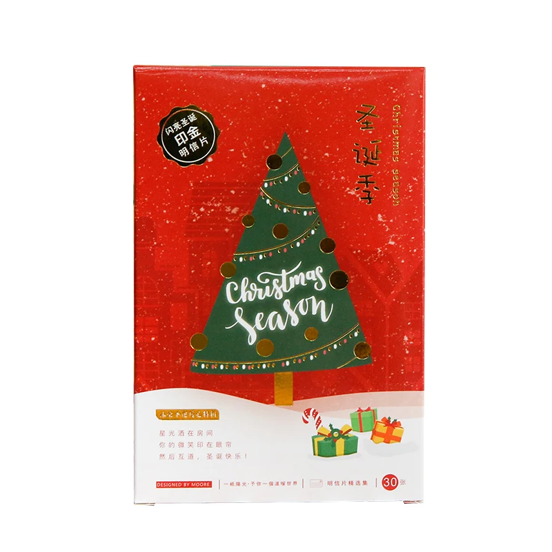 Christmas Mr. Бумага 30 шт./кор. Merry Christmas-портмоне с золотым тиснением открытки Санта Клаус с изображением рождественской ёлки снега хлопья поздравительные открытки подарочные открытки - Цвет: Christmas